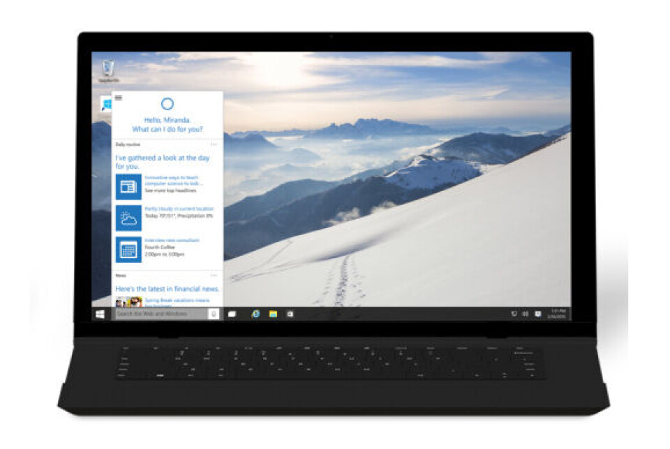 CORTANA: Dette er ikke bare en stemme fra pc-en, men også en integrert meldingstjeneste som kan gi deg tekstbaserte meldinger på skjermen.