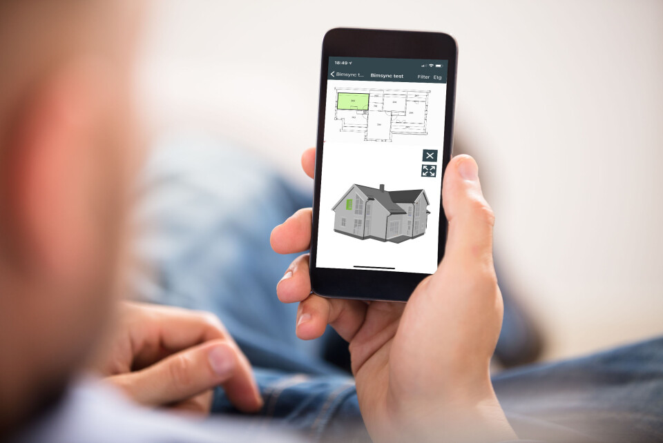 App: Modellen vil bli tilgjengelig via egen app om man er på byggeplassen. Foto: Catenda/Holte