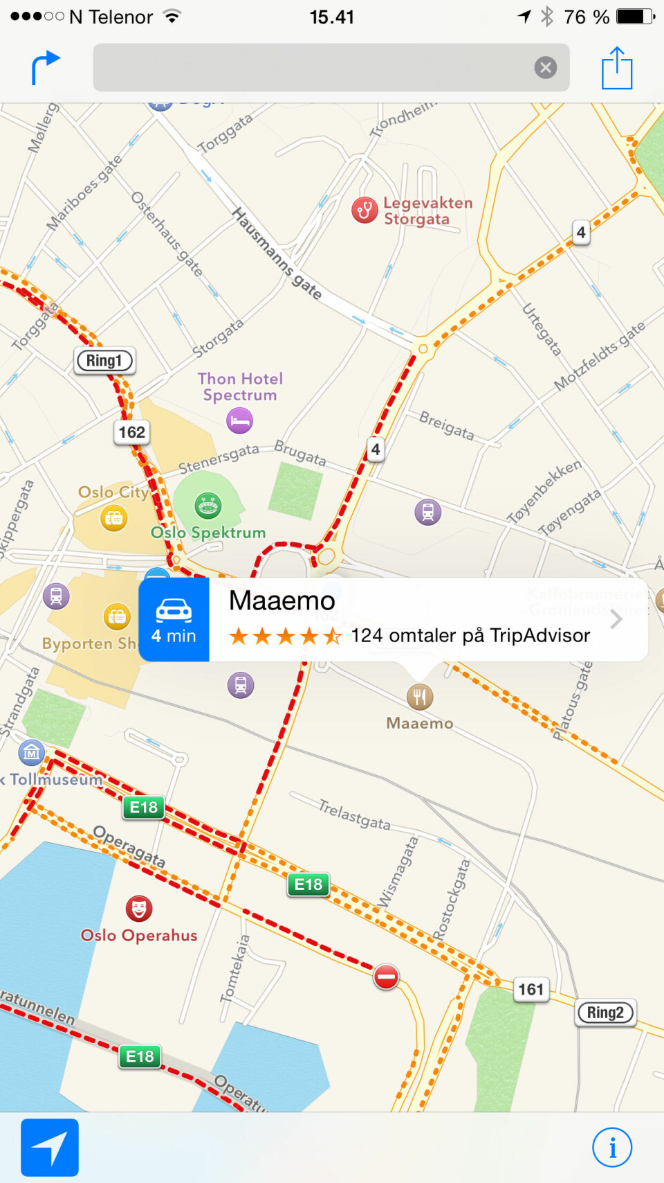 KART: Et utsnitt fra Apples Kart.app som blant annet gir informasjon om en av nabobedriftene til Macworld Norge.