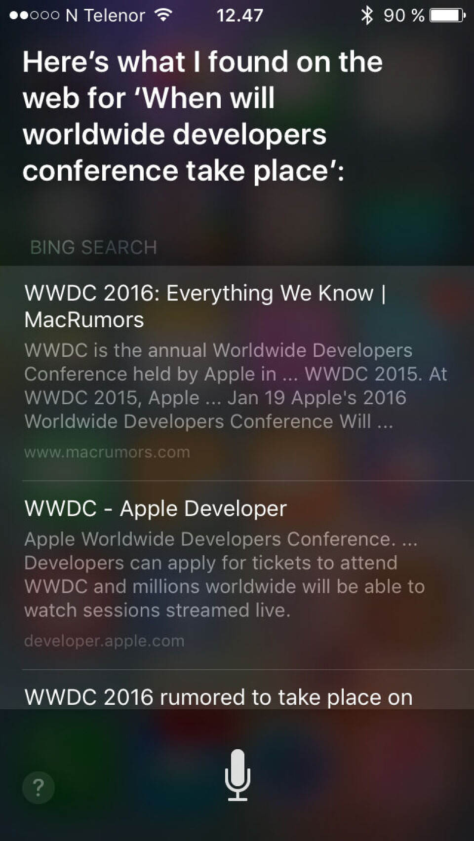 Siri henviste Macworld.no til Macrumors for mer informasjon om Apples utviklerkonferanse. Siri henviste Macworld.no til Macrumors for mer informasjon om Apples utviklerkonferanse.