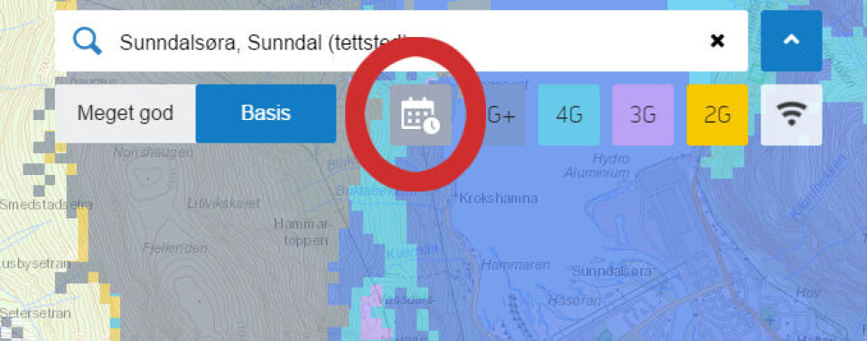 NY KNAPP: Telenors dekningskart har nå fått en ny knapp som får frem visning av hvor det kommer 4G-dekning i løpet av de neste tre månedene.