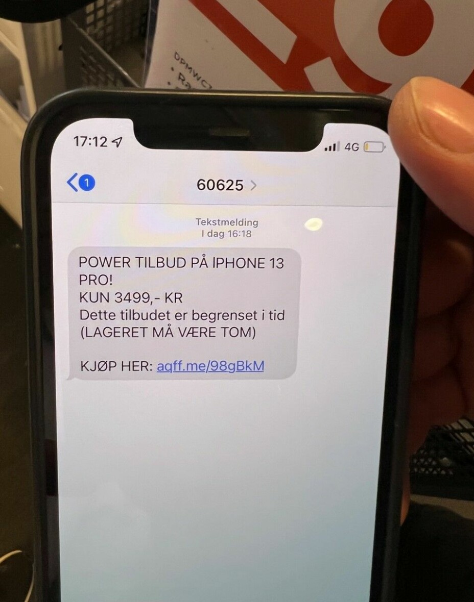 Slik kan SMS-en se ut. Foto: Power
