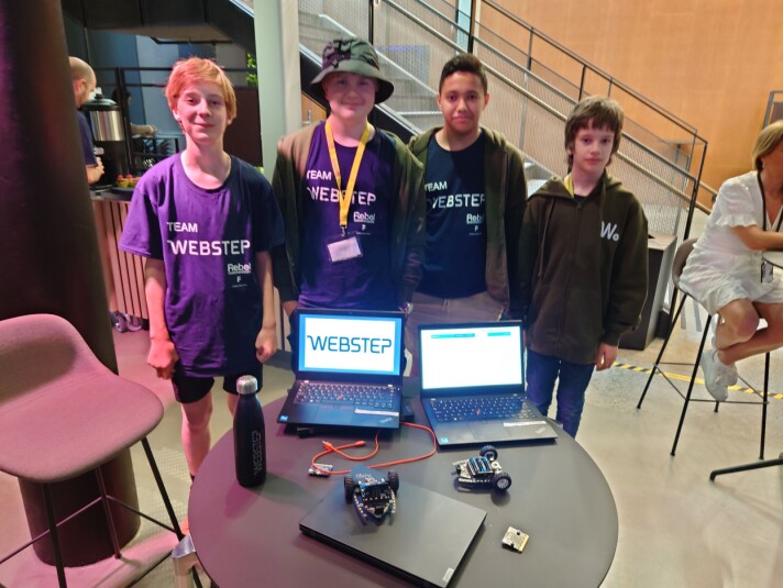 TEAM WEBSTEP: Gutta fra team Webstep storkoste seg, men syntes at kodingen ble litt for lett. Fra v: Andreas N. Aspelund, Nikolai Waage-Skomedal, Zaid Alhalabi og Jacob (Foto: Anders Løvøy) TEAM WEBSTEP: Gutta fra team Webstep storkoste seg, men syntes at kodingen ble litt for lett. Fra v: Andreas N. Aspelund, Nikolai Waage-Skomedal, Zaid Alhalabi og Jacob (Foto: Anders Løvøy)