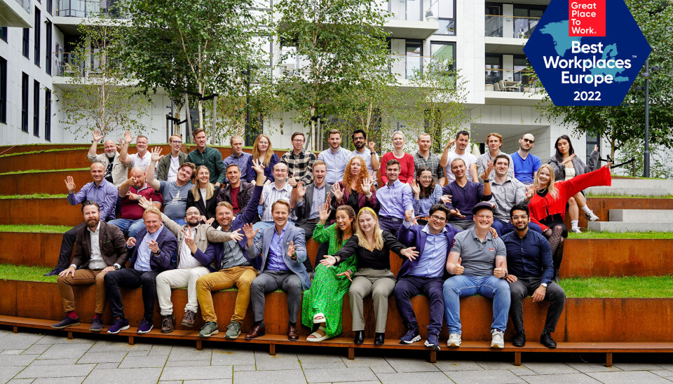 GLADE: Gjengen i Bspoke er fornøyde med å være på toppen i Great Place to Work-kåringen for europeiske virksomheter. (Foto: Bspoke) GLADE: Gjengen i Bspoke er fornøyde med å være på toppen i Great Place to Work-kåringen for europeiske virksomheter. (Foto: Bspoke)