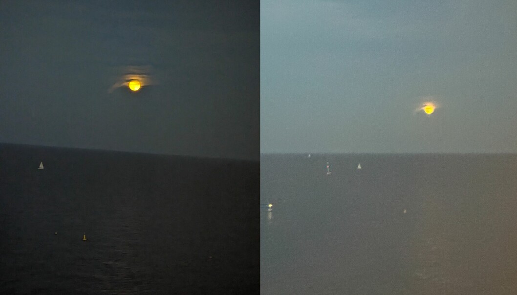 MÅNEN: Kontrasten er skarpere, månen har en tydeligere form, og fargen gjengis mer nært virkeligheten enn det som Iphone gjør. (Foto: Elise Lystad)