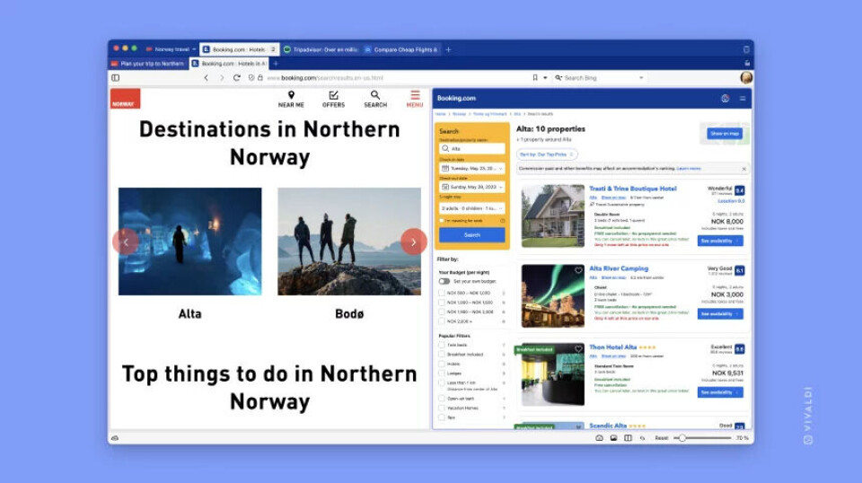 ARBEIDSOMRÅDER: Du kan sette opp «workspaces» som for eksempel til planlegging av reiser. (Foto: Vivaldi) ARBEIDSOMRÅDER: Du kan sette opp «workspaces» som for eksempel til planlegging av reiser. (Foto: Vivaldi)