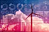 Future of power and technology  wind turbine with business information mix media overlay.
Foto: Getty Images/iStockphoto