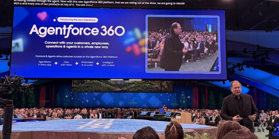 FIKK OPPMERKSOMHET: 50.000 fulgte nøye med da Salesforce-sjef Marc Benioff talte på selskapets store kundekonferanse Dreamforce 25 i San Francisco.