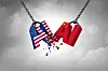AI US China Technology War as Chinese and American Technology competition for technological dominance and artificial intelligence trade war or national security risk.