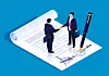 Two businessmen successfully signed a project cooperation agreement contract, business concept illustration