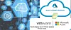 Illustrasjon med skyteknologi, Azure VMware Solution-logoen og VMware- og Microsoft Azure-logoene.