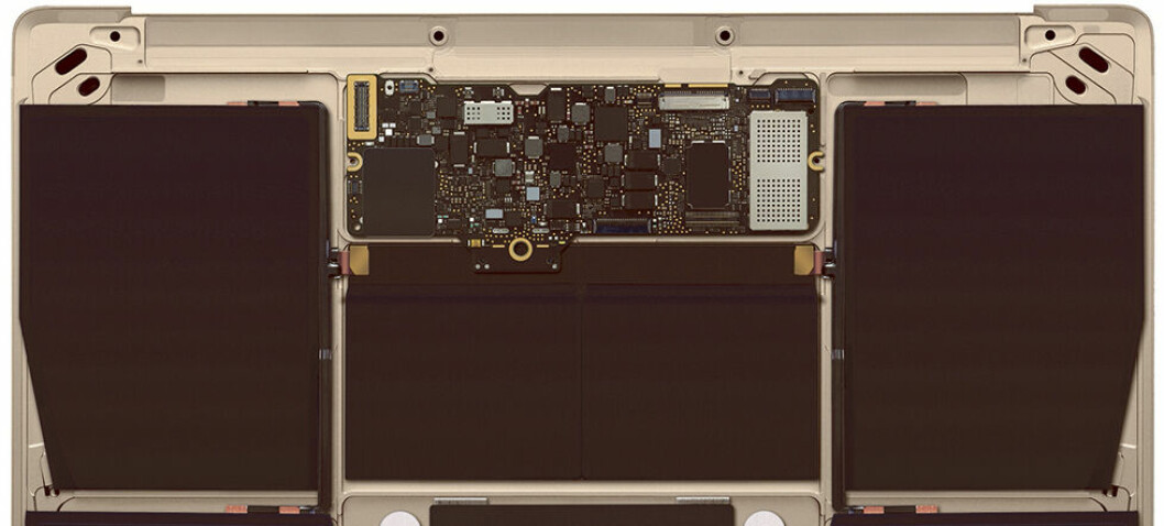 ENKEL LOGIKK: Hovedkretskortet til nye MacBook er mindre enn en Raspberry Pi. (Foto: Apple)