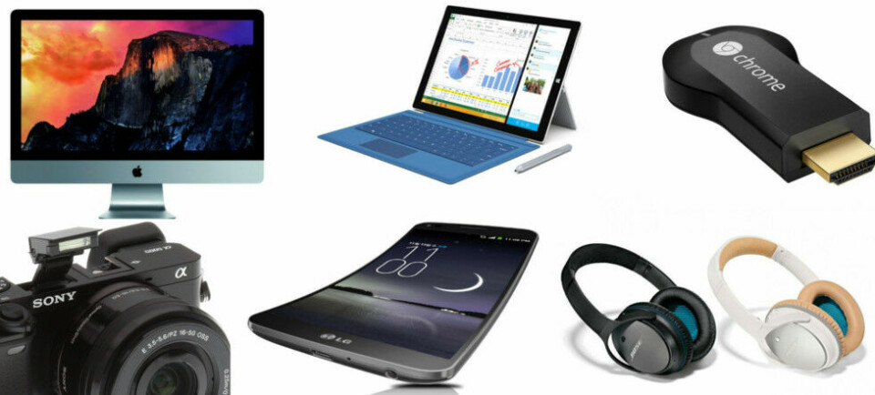 ÅRETS PRODUKTER: PC World har valgt ut åtte produkter som har vært innom redaksjonens testlab i løpet av 2014, inkludert Surface Pro 3, iMac med Retina 5K-skjerm og Chromecast. (Montasje: Kenneth Christensen)