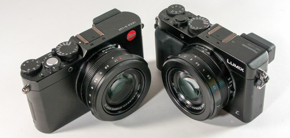 SLEKTNINGER: Det er ikke vanskelig å se at Leica og Panasonic har samarbeidet om disse to kameraene, til venstre Leica D-Lux (Typ 109), til høyre Panasonic Lumix DMC-LX100. (Alle foto: Toralv Østvang)