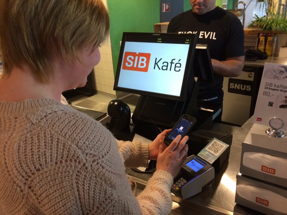 FØRST UTE: Kafeene til Studentsamskipnaden i Bergen er tidlig ute med mobilbetaling, i samarbeid med Mcash. (Foto: Mcash)