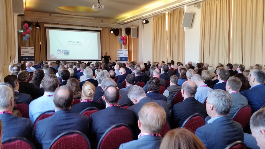 FULLT: Det var full sal da finansminister Siv Jensen åpnet IKT-Norges årskonferanse. FULLT: Det var full sal da finansminister Siv Jensen åpnet IKT-Norges årskonferanse.
