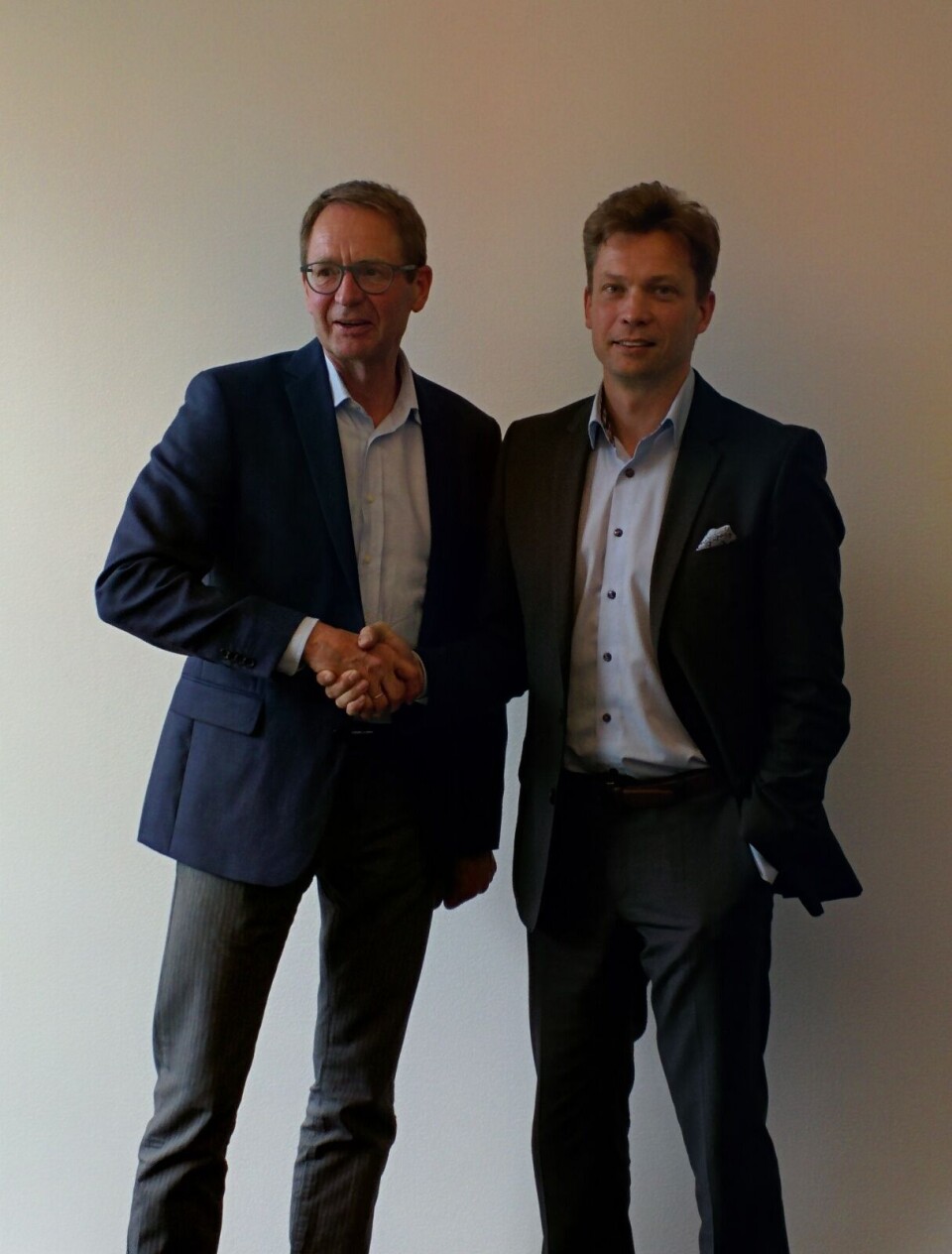 SAMARBEIDER I NORGE: Knut Rosness, daglig leder i Logiq, og norgessjef Sami Seikkula i Opuscapita. (Pressefoto) SAMARBEIDER I NORGE: Knut Rosness, daglig leder i Logiq, og norgessjef Sami Seikkula i Opuscapita. (Pressefoto)