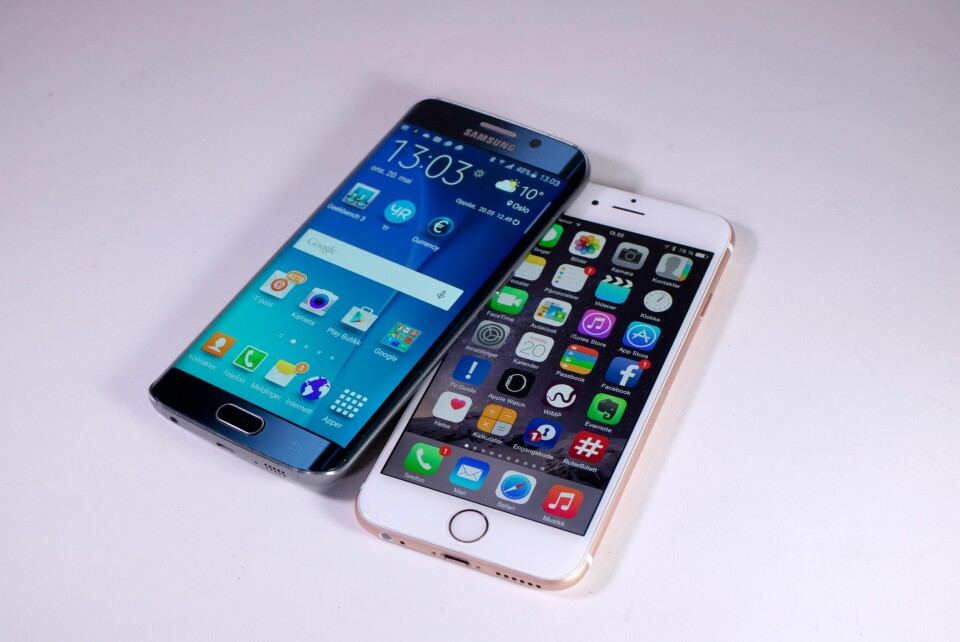 DUELL: Samsung Galaxy S6 Edge og Iphone 6 er harde konkurrenter. (Alle foto: Toralv Østvang)