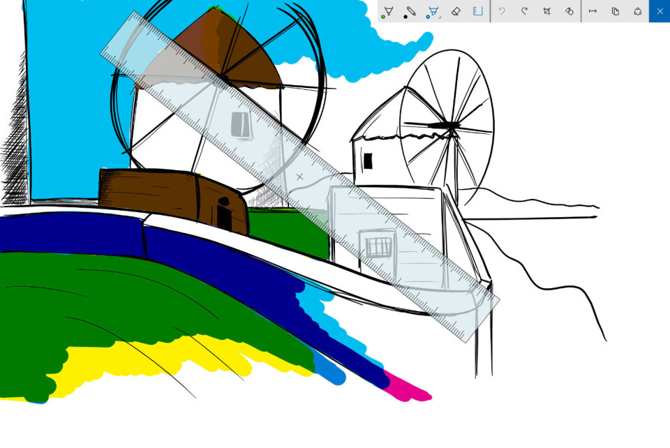 LINJAL: Sketchpad-appen for Windows Ink i Windows 10 kan blant annet skilte med en ny digital linjal. (Ill.: IDGs nyhetstjeneste)
