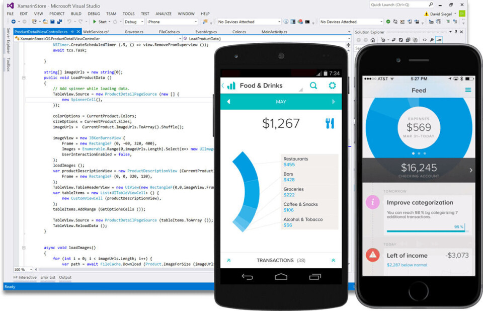 KRYSSPLATTFORM: Xamarin lar utviklere kode native apps for flere plattformer. Nå blir teknologien kanskje tilgjengelig for MSDN-abonnenter. (Illustrasjon: Xamarin) KRYSSPLATTFORM: Xamarin lar utviklere kode native apps for flere plattformer. Nå blir teknologien kanskje tilgjengelig for MSDN-abonnenter. (Illustrasjon: Xamarin)