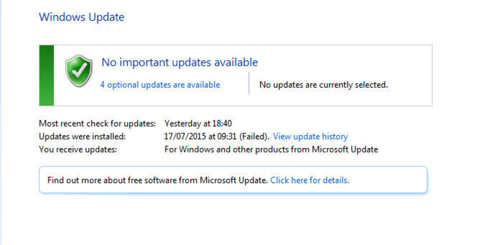 SLUTT PÅ DETTE: I Windows 10 kan du ikke lenger velge hvilke oppdateringer du vil installere. På godt og kanskje litt vondt. (Skjermdump fra Windows Update, Windows 7 PRO.)