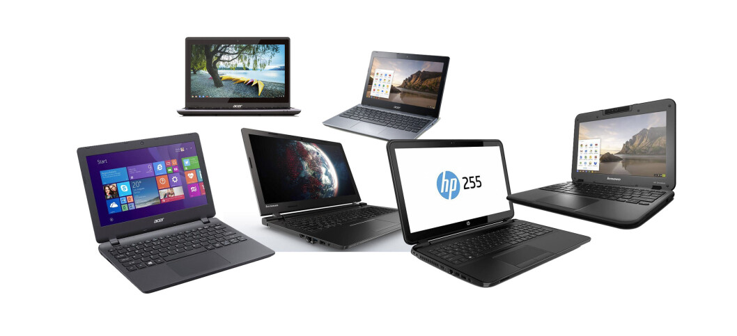 BILLIGE PC-ER: Her er en tilfeldig liten håndfull av det ganske store utvalget av billig-PC-er på markedet. (Fotomontasje: PC World Norge) BILLIGE PC-ER: Her er en tilfeldig liten håndfull av det ganske store utvalget av billig-PC-er på markedet. (Fotomontasje: PC World Norge)