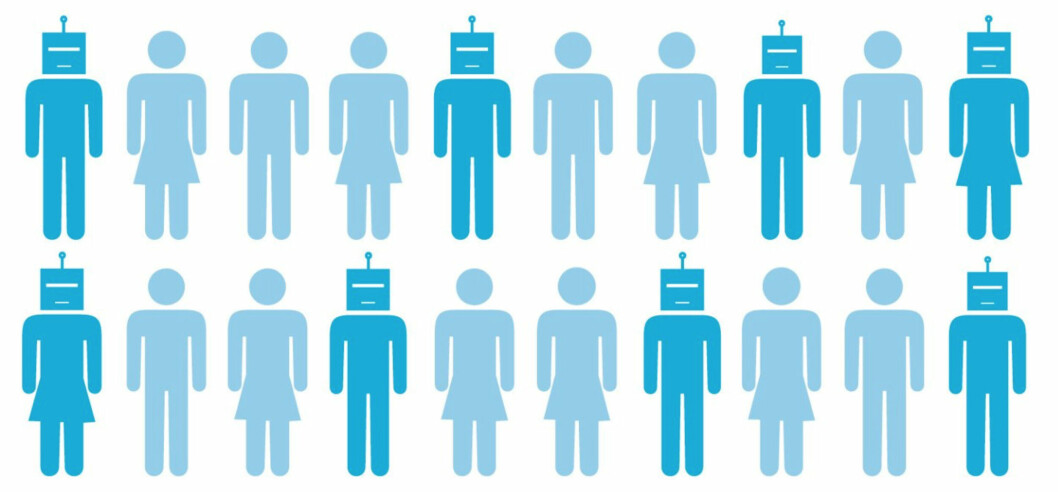 ROBOTENE KOMMER: Undersøkelsen viser at en av tre ønsker seg en AI-rådgiver, samtidig som nær halvparten er redd roboter og AI kommer til å ta over jobbene deres. (Ill: Ericsson Consumer Labs)