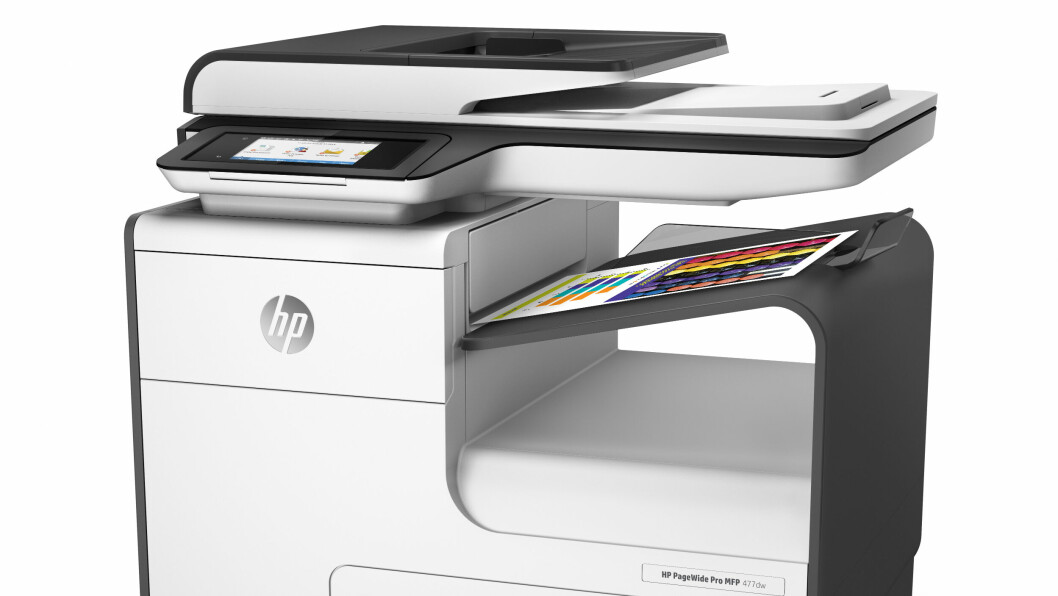 FRA BLEKK TIL LASER: HP har begynt å ta i bruk sin Pagewide-teknologi på sine nyeste laserskrivere. Teknologien ble opprinnelig tatt i bruk i blekkskrivere som denne. Skrivehodet på disse blekkskriverne er like bredt som papiret, noe som gir færre bevegelige deler, raskere utskrift og redusert servicebehov. (Foto: HP/IDGs nyhetstjeneste)