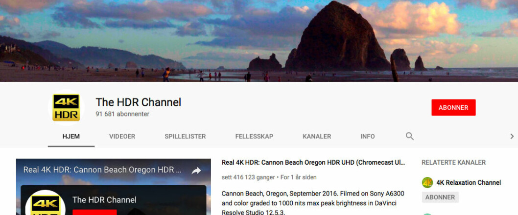 HDR: Høy dynamisk rekkevidde hos YouTubes HDR-kanal – for dem med riktig type mobil. (Skjermdump: YouTube)