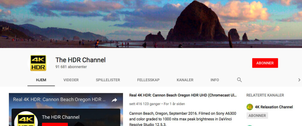 HDR: Høy dynamisk rekkevidde hos YouTubes HDR-kanal – for dem med riktig type mobil. (Skjermdump: YouTube) HDR: Høy dynamisk rekkevidde hos YouTubes HDR-kanal – for dem med riktig type mobil. (Skjermdump: YouTube)