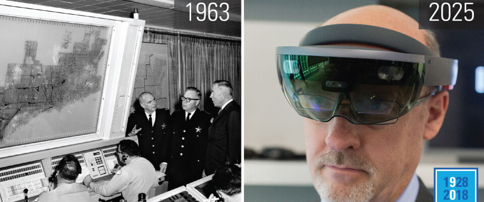 FORTID OG FREMTID: Motorola-basert kommunikasjon i 1963 og et bilde på hvordan Motorola ser for seg at kommunikasjonen vil arte seg i 2025. (Foto: Motorola Solutions) FORTID OG FREMTID: Motorola-basert kommunikasjon i 1963 og et bilde på hvordan Motorola ser for seg at kommunikasjonen vil arte seg i 2025. (Foto: Motorola Solutions)