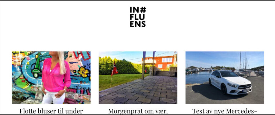 INFLUENS.NO: Slik fremstår den nye bloggerportalen på nettet. (Skjermdump: Influens.no) INFLUENS.NO: Slik fremstår den nye bloggerportalen på nettet. (Skjermdump: Influens.no)