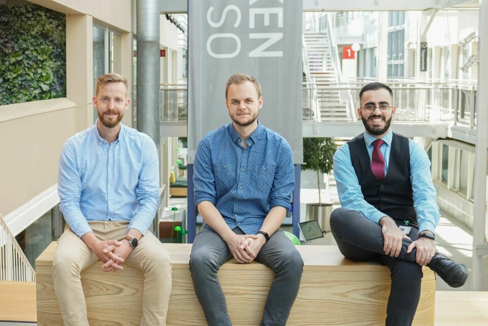 GRÜNDERE: Joakim Strand, Nord Oslo; Tidemann Norli og Dexter Smith, oppstartsselskapet Ninito.
Foto: Angelique Culvin, Forskningsparken