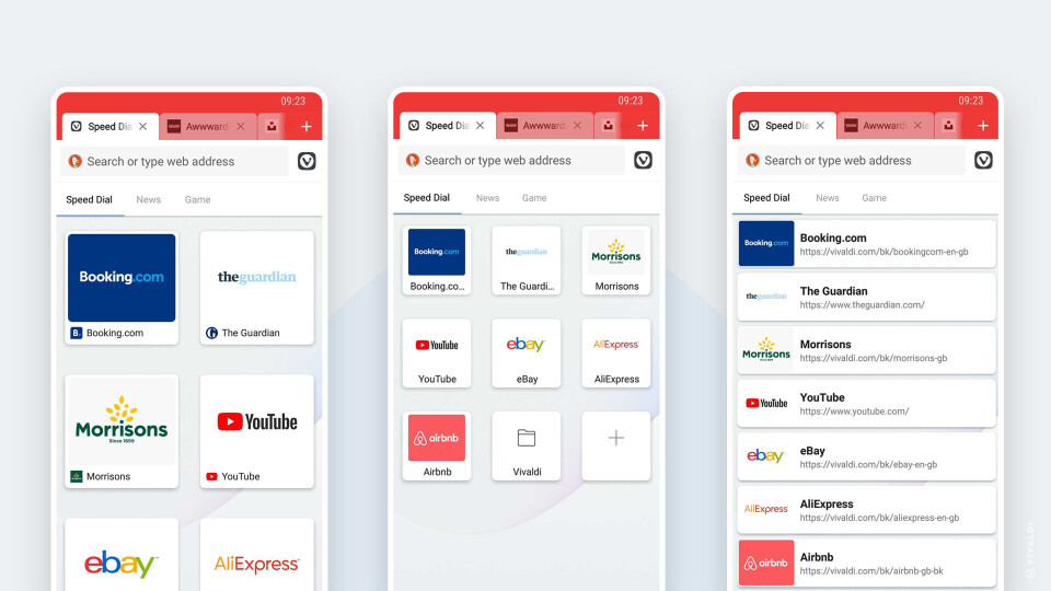 VIVALDI: Brukeren får flere muligheter til å tilpasse startsiden på Android-versjonen. VIVALDI: Brukeren får flere muligheter til å tilpasse startsiden på Android-versjonen.