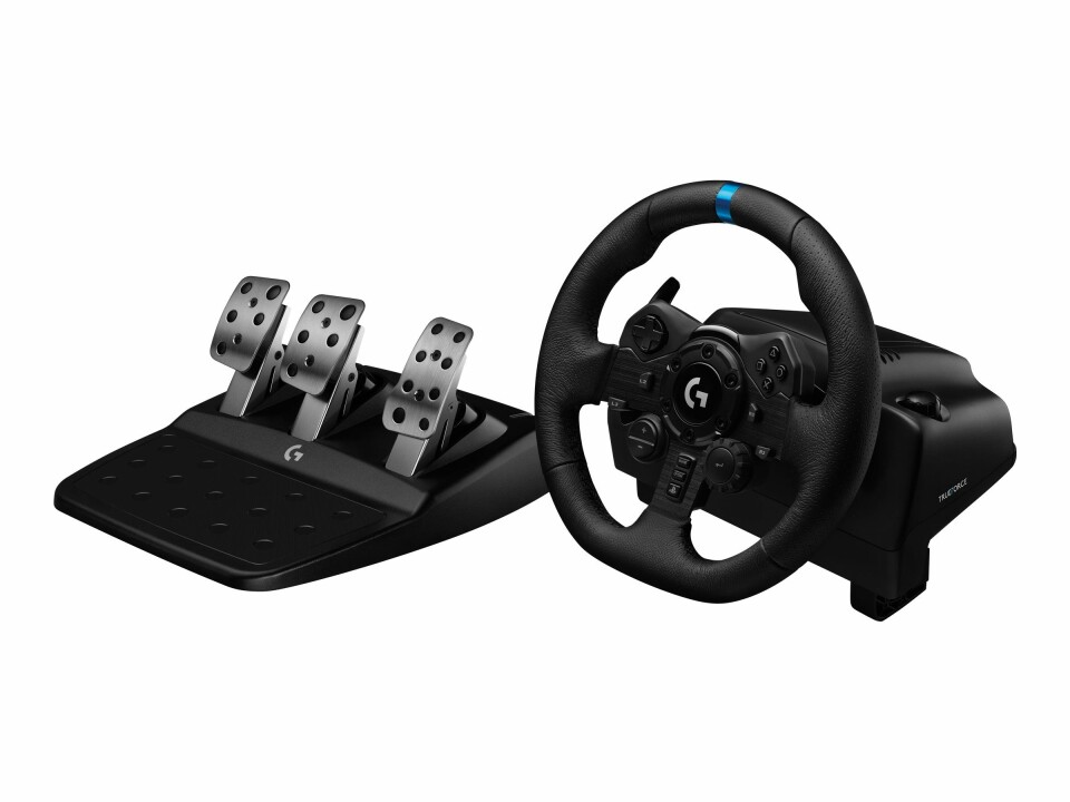 FULL FART: G923 er et glimrende sett ratt og pedaler som treffer både nybegynnere og erfarne. (Foto: Logitech) FULL FART: G923 er et glimrende sett ratt og pedaler som treffer både nybegynnere og erfarne. (Foto: Logitech)