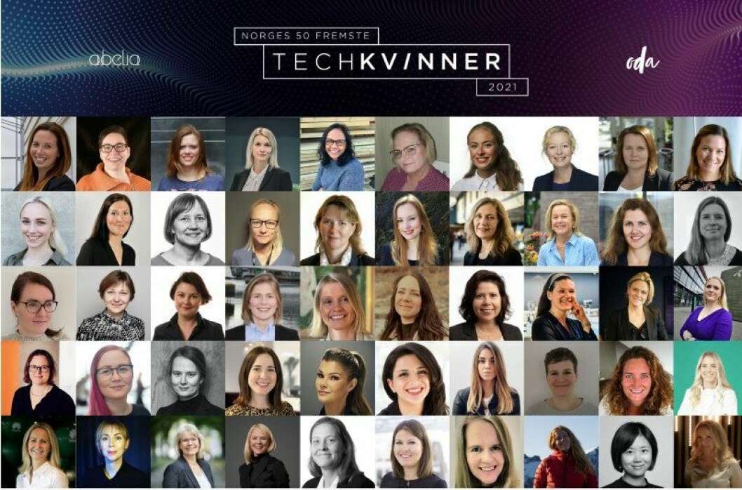 2021: Disse 50 er kåret til årets fremste teknologikvinner. (Skjermdump: Abelia)