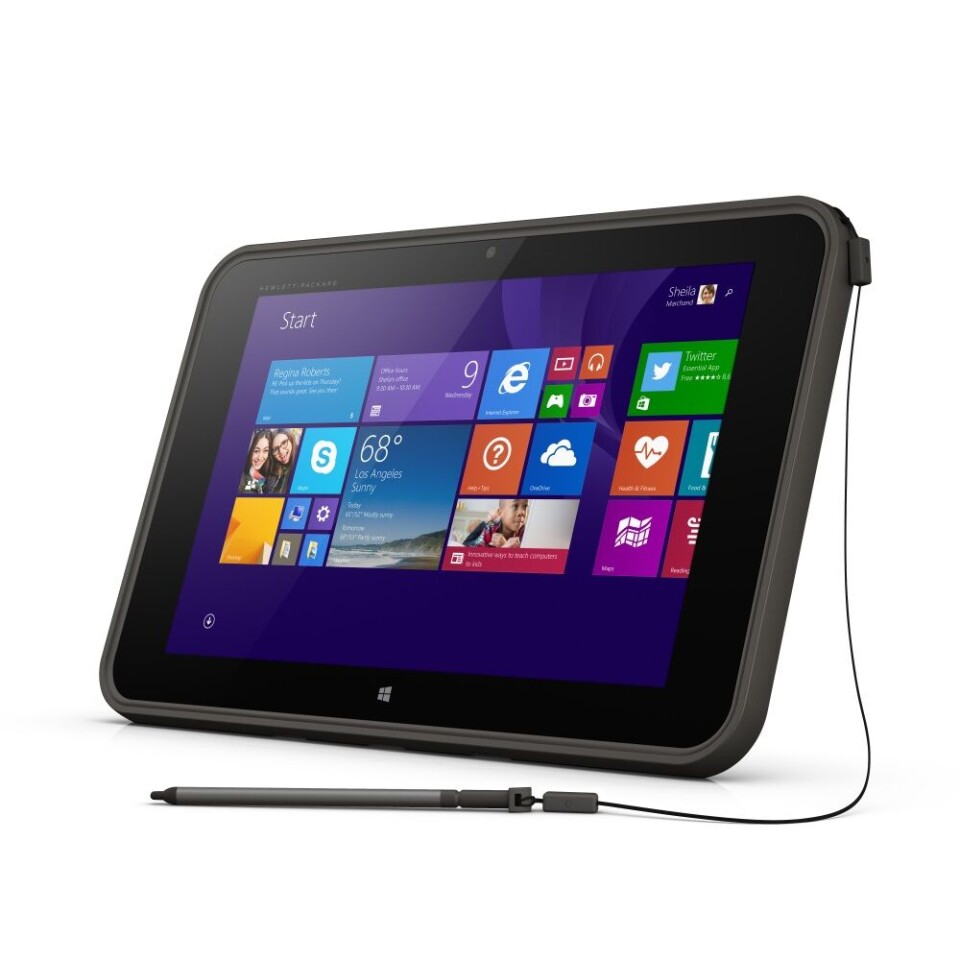 BESKYTTET: HP Pro Tablet 10 EE med god beskyttelse mot røff behandling på skolen - og her utstyrt med penn. (Foto: HP)