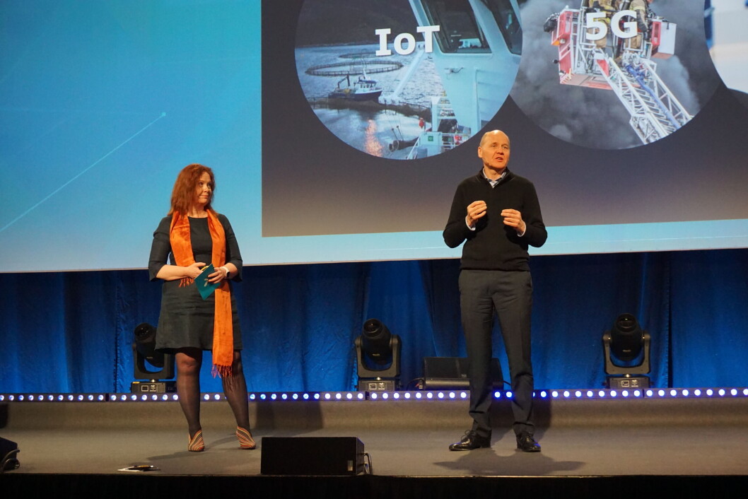 Konsernsjef Sigve Brekke i Telenor og teknologidirektør Ingeborg Øfsthus i Telenor Norge presenterte planene for 5G i Trondheim under Technoport 2019. Konsernsjef Sigve Brekke i Telenor og teknologidirektør Ingeborg Øfsthus i Telenor Norge presenterte planene for 5G i Trondheim under Technoport 2019.