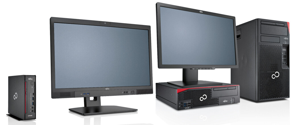 FAMILIEN: Nye Fujitsu Esprimo K557, nummer to fra venstre, inngår i Fujitsus store Esprimo-familie av stasjonære pc-er i flere formfaktorer. (Foto: Fujitsu) FAMILIEN: Nye Fujitsu Esprimo K557, nummer to fra venstre, inngår i Fujitsus store Esprimo-familie av stasjonære pc-er i flere formfaktorer. (Foto: Fujitsu)
