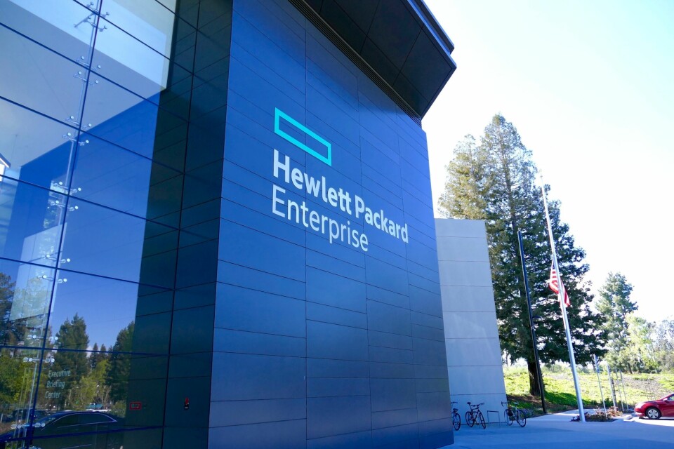 The Hewlett Packard Enterprise logo seen at its headquarters in Palo Alto, California. (Photo: James Niccolai)