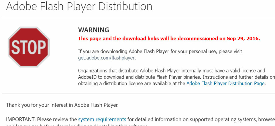 ADVARSEL: En advarselsmelding fra Adobe Flash Player. (Ill.: IDGs nyhetstjeneste)
