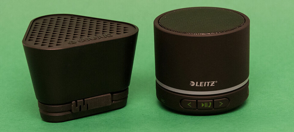 MINIHØYTTALERE PÅ TESTBENKEN: Coloud The Bang (til venstre) og Leitz 6358 Complete Mini Bluetooth. (Alle foto: Toralv Østvang)