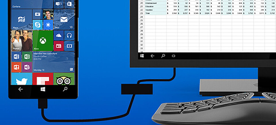 CONTINUUM: Microsoft demonstrerer hvordan en Windows-mobil kan vise innholdet tilpasset en stor pc-skjerm. CONTINUUM: Microsoft demonstrerer hvordan en Windows-mobil kan vise innholdet tilpasset en stor pc-skjerm.