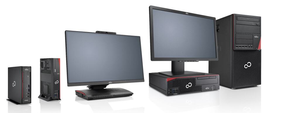 SMÅ OG STRØMGJERRIGE: Fujitsu satser på stadig mer kompakte stasjonære pc-er, som dem til venstre i bildet. (Foto: Fujitsu) SMÅ OG STRØMGJERRIGE: Fujitsu satser på stadig mer kompakte stasjonære pc-er, som dem til venstre i bildet. (Foto: Fujitsu)