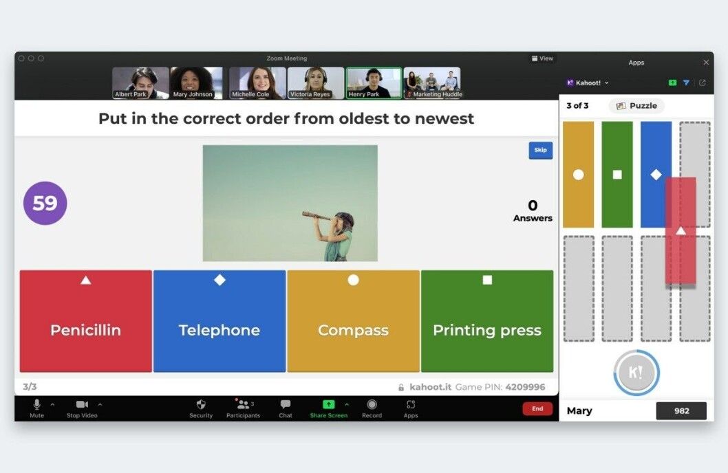 VIDEO: Nå kan videokonferansene også brukes til spill og læring med Kahoot for Zoom. (Ill: Kahoot). VIDEO: Nå kan videokonferansene også brukes til spill og læring med Kahoot for Zoom. (Ill: Kahoot).