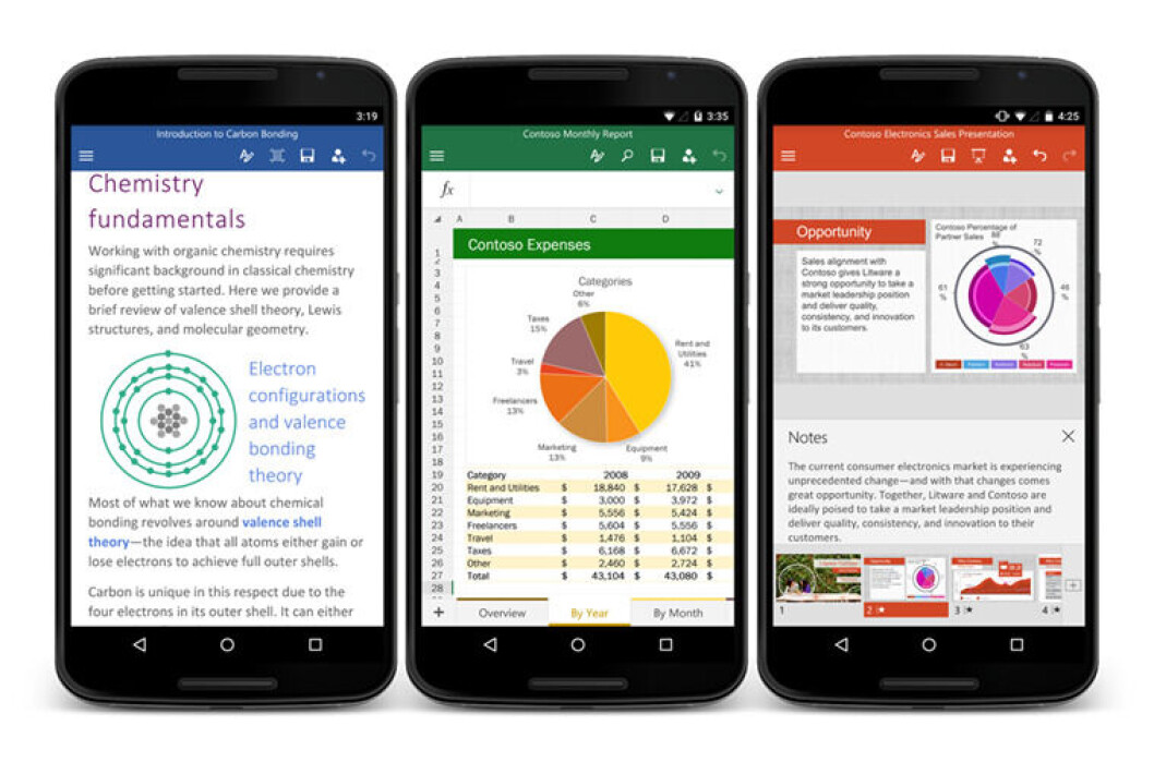 OFFICE: Med de nye appene skal du ha de samme mulighetene til å designe i PowerPoint, redigere i Word og føre regnskap i Excel på mobilen på en like enkel måte som du har fra en skrivebords-applikasjon. Se video-presentasjon lenger ned i saken. (Pressefoto: Microsoft) OFFICE: Med de nye appene skal du ha de samme mulighetene til å designe i PowerPoint, redigere i Word og føre regnskap i Excel på mobilen på en like enkel måte som du har fra en skrivebords-applikasjon. Se video-presentasjon lenger ned i saken. (Pressefoto: Microsoft)