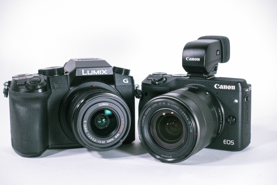 DUELLANTER: Panasonic Lumix G7 (til venstre) og Canon EOS M3. (Foto: Toralv Østvang)