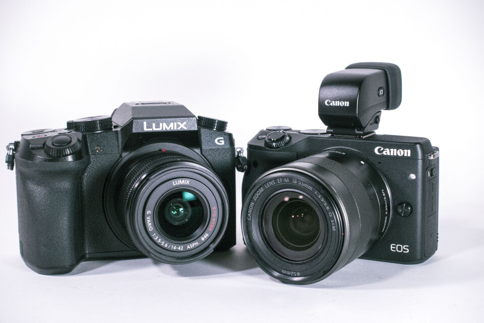 DUELLANTER: Panasonic Lumix G7 (til venstre) og Canon EOS M3. (Foto: Toralv Østvang) DUELLANTER: Panasonic Lumix G7 (til venstre) og Canon EOS M3. (Foto: Toralv Østvang)