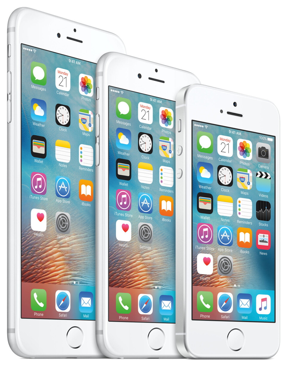 FAMILIEN: Her er Apples nye Iphone-familie. Fra venstre Iphone 6s Plus, Iphone 6s og Iphone SE. (Foto: Apple) FAMILIEN: Her er Apples nye Iphone-familie. Fra venstre Iphone 6s Plus, Iphone 6s og Iphone SE. (Foto: Apple)