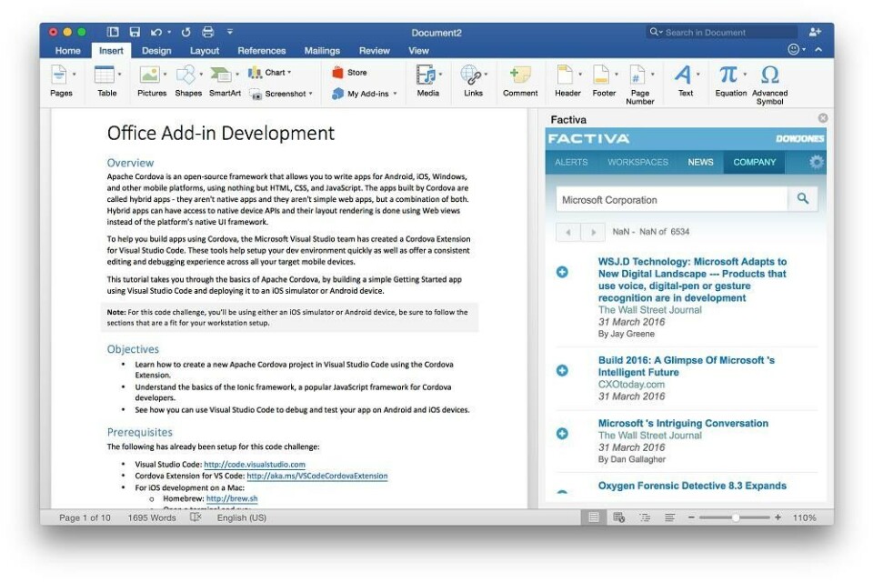 2016: Året da add-ins kom til Office 2016 for Mac. (Foto: Microsoft) 2016: Året da add-ins kom til Office 2016 for Mac. (Foto: Microsoft)